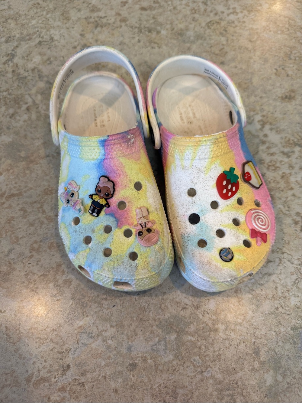CROCS Kids Tie-Dye Pastel Clog Sandals with Charms